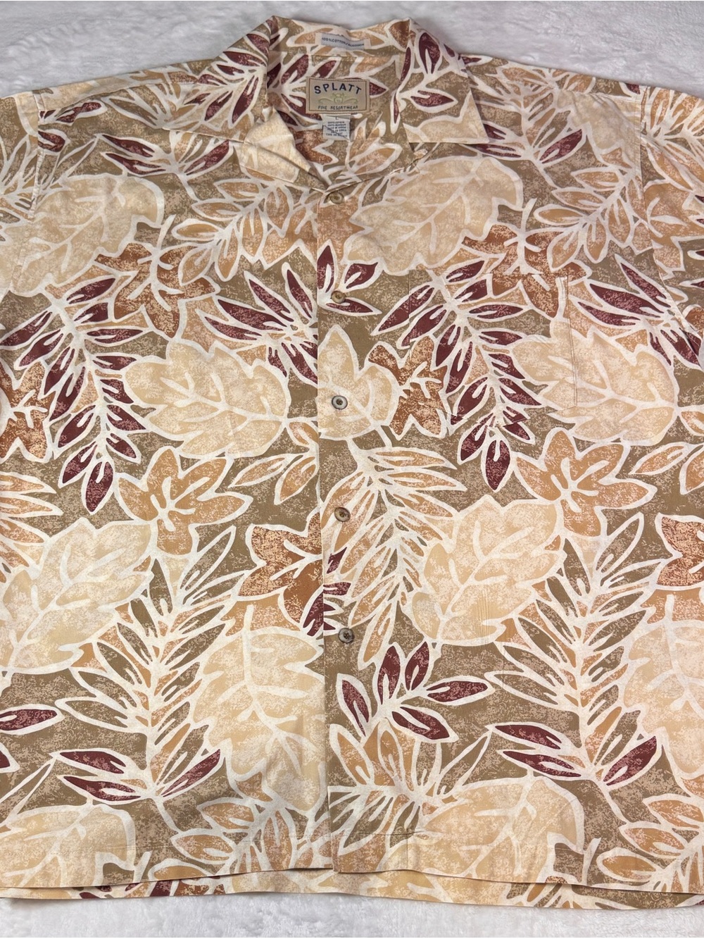 Splatt Fine Resortwear Men L Hawaiian Aloha Shirt 100% Cotton Tropical Floral